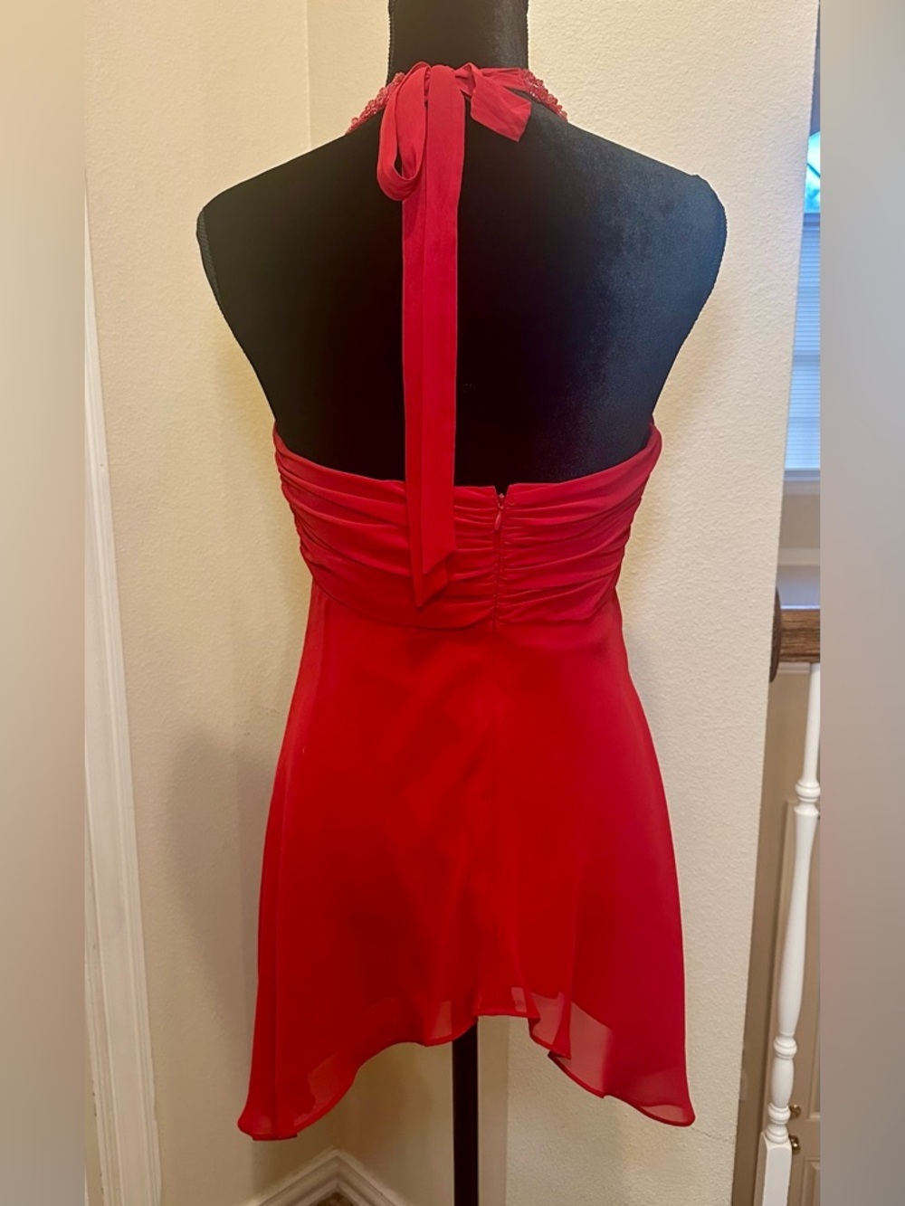 Vintage Y2K Red Beaded Halter Chiffon Top Fairycore Size 6 - Picture 5 of 11